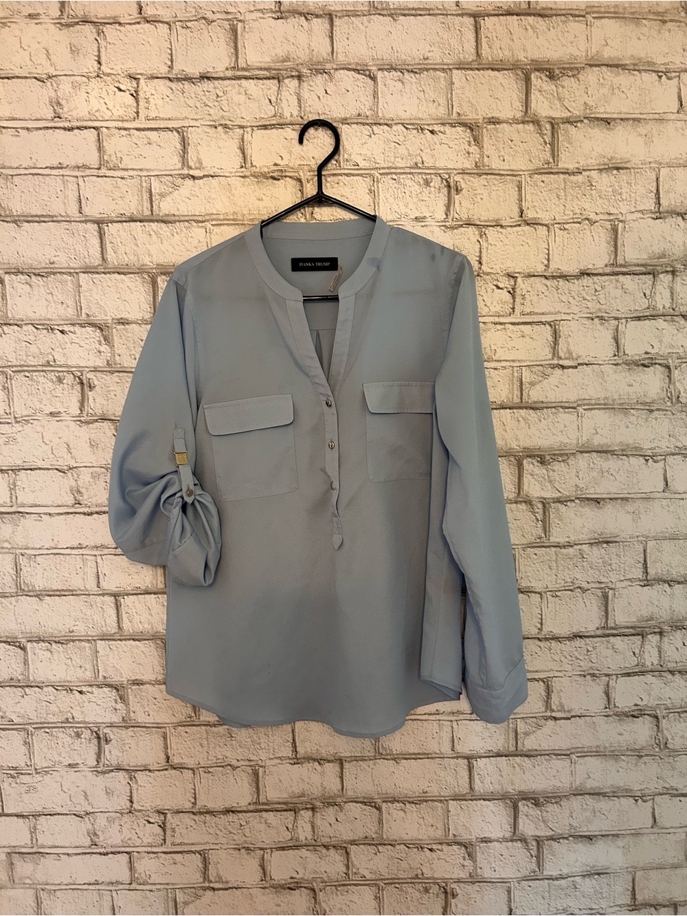 Ivanka Trump Light Blue Blouse with Notch Neck